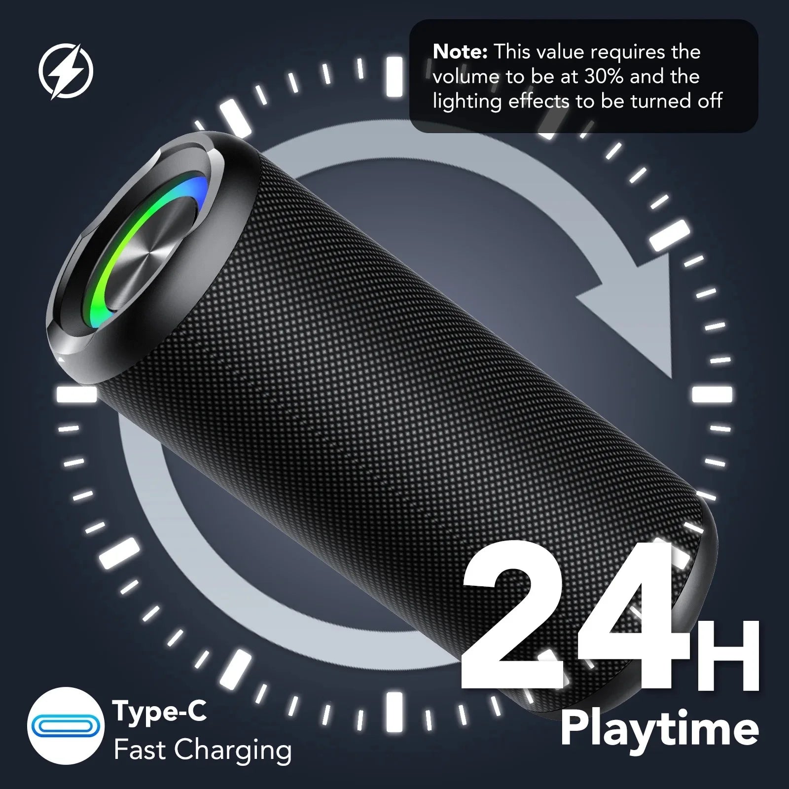 Portable Bluetooth Speaker IPX7 Waterproof Wireless Speaker with 30W Powerful Sound Colorful Flashing Lights TWS Mode for Party