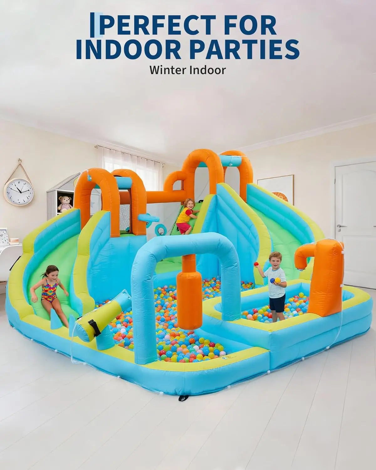 10-in-1 Inflatable Bounce House with Slide & Air Blower, Kids Indoor Outdoor Jump Bouncer Playset for Backyard Birthday Parties