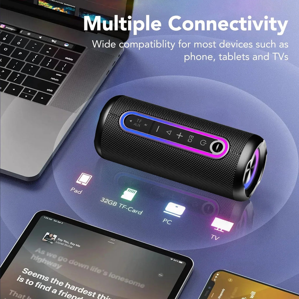 Portable Bluetooth Speaker IPX7 Waterproof Wireless Speaker with 30W Powerful Sound Colorful Flashing Lights TWS Mode for Party