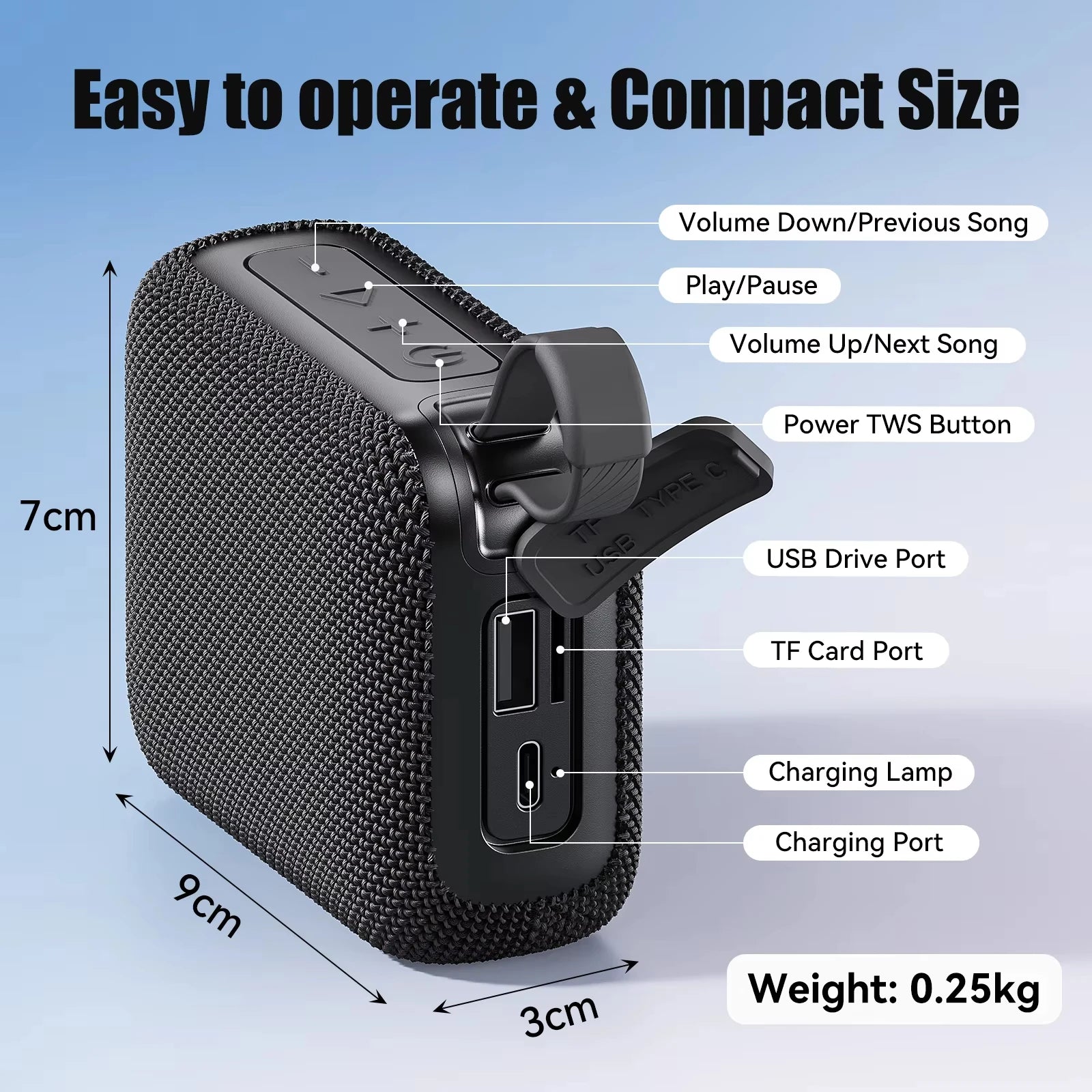Haomuren Mini Waterproof Bluetooth Speaker Portable Outdoor Sports Subwoofer Speaker Supports USB, TF Card, TWS,Holiday Gifts