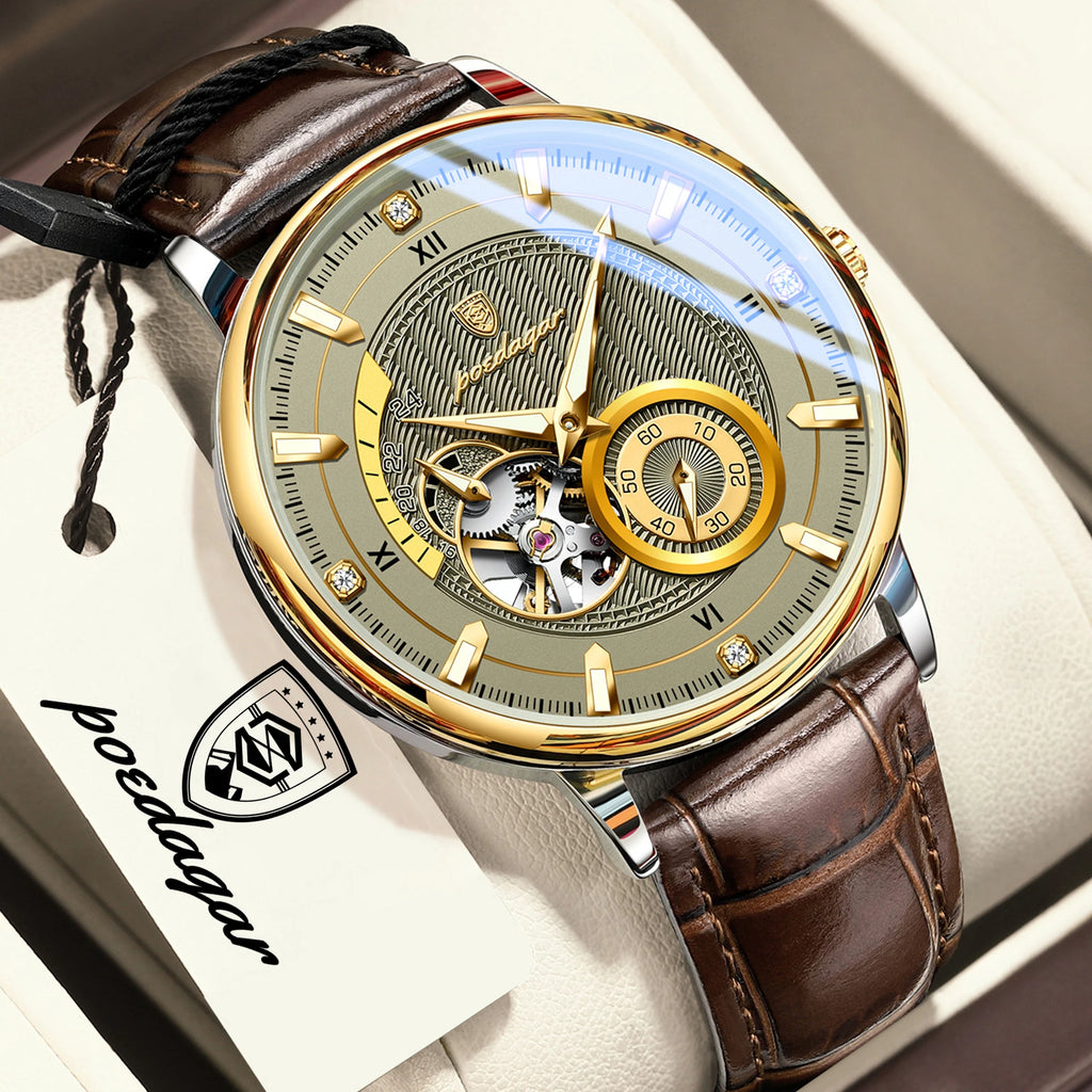 POEDAGAR Luxury Man Watch Stainless Steel Hollow Tourbillon Men Clock Luminous Mechanical Automatic Business Men's Watches Reloj