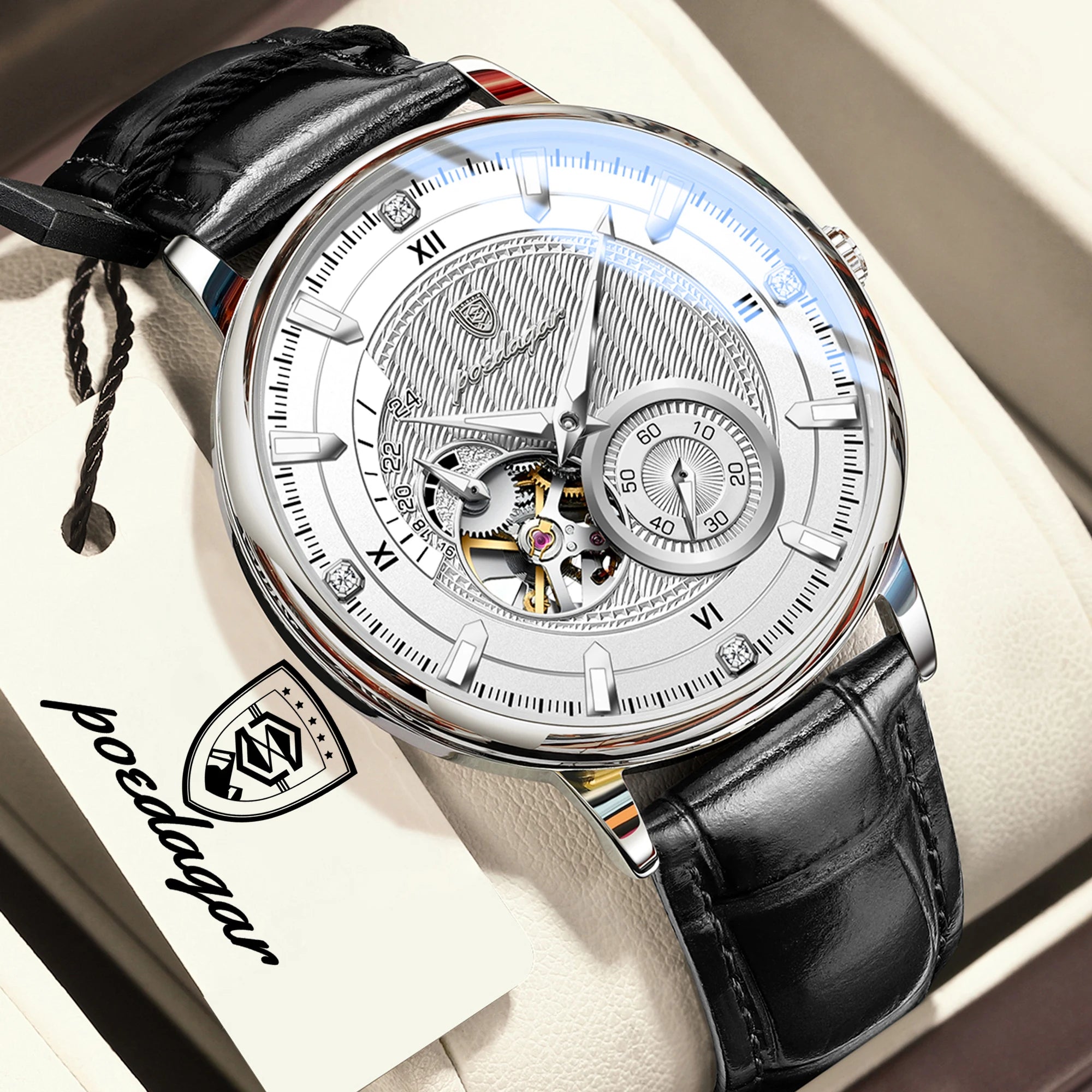 POEDAGAR Luxury Man Watch Stainless Steel Hollow Tourbillon Men Clock Luminous Mechanical Automatic Business Men's Watches Reloj