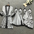 Silk Dress Robe Sleepwear Pajamas Set Lace Nightdress