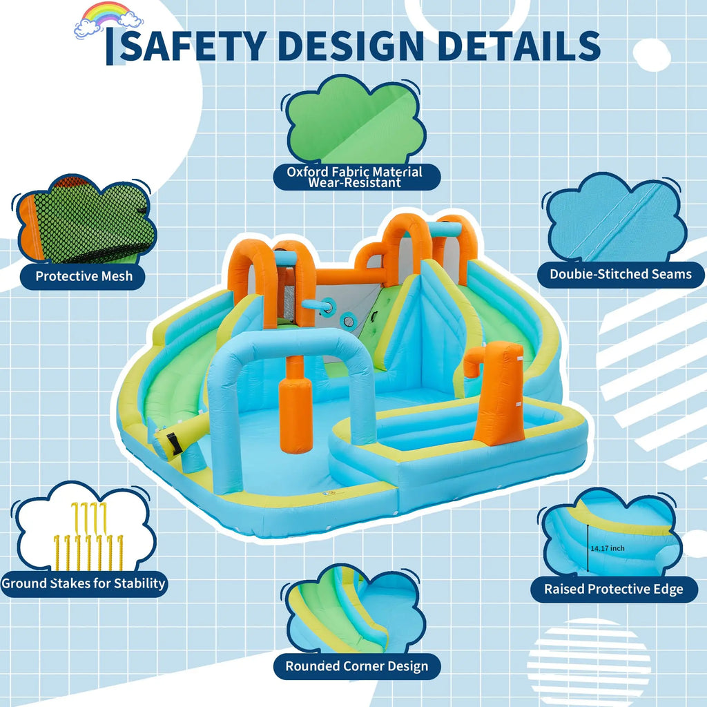 15.9x14FT Inflatable Bounce House 10-In-1 Wet Dry Water Slide With 550W Blower Kids Jumping Castle Splash Pool For Backyard