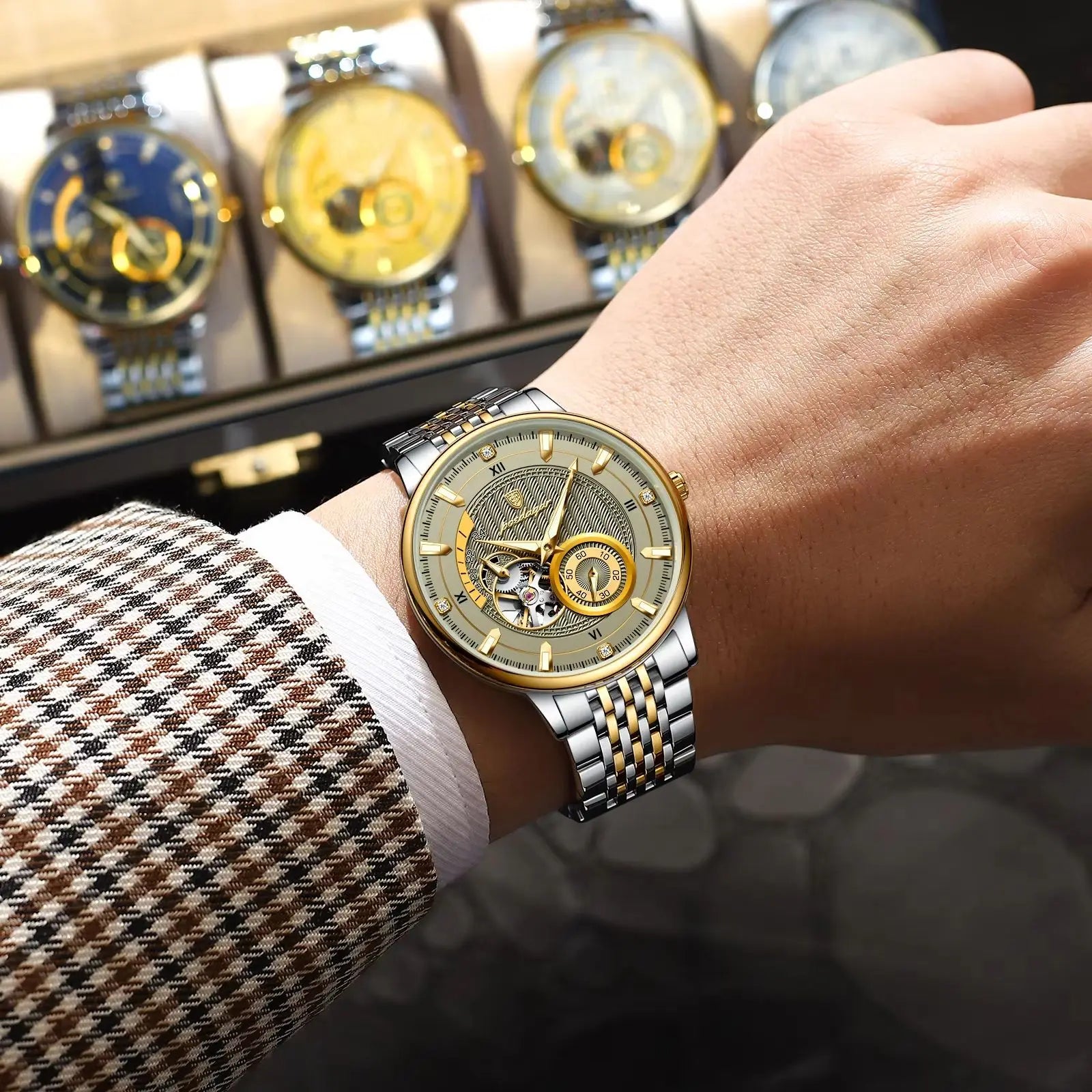 POEDAGAR Luxury Man Watch Stainless Steel Hollow Tourbillon Men Clock Luminous Mechanical Automatic Business Men's Watches Reloj