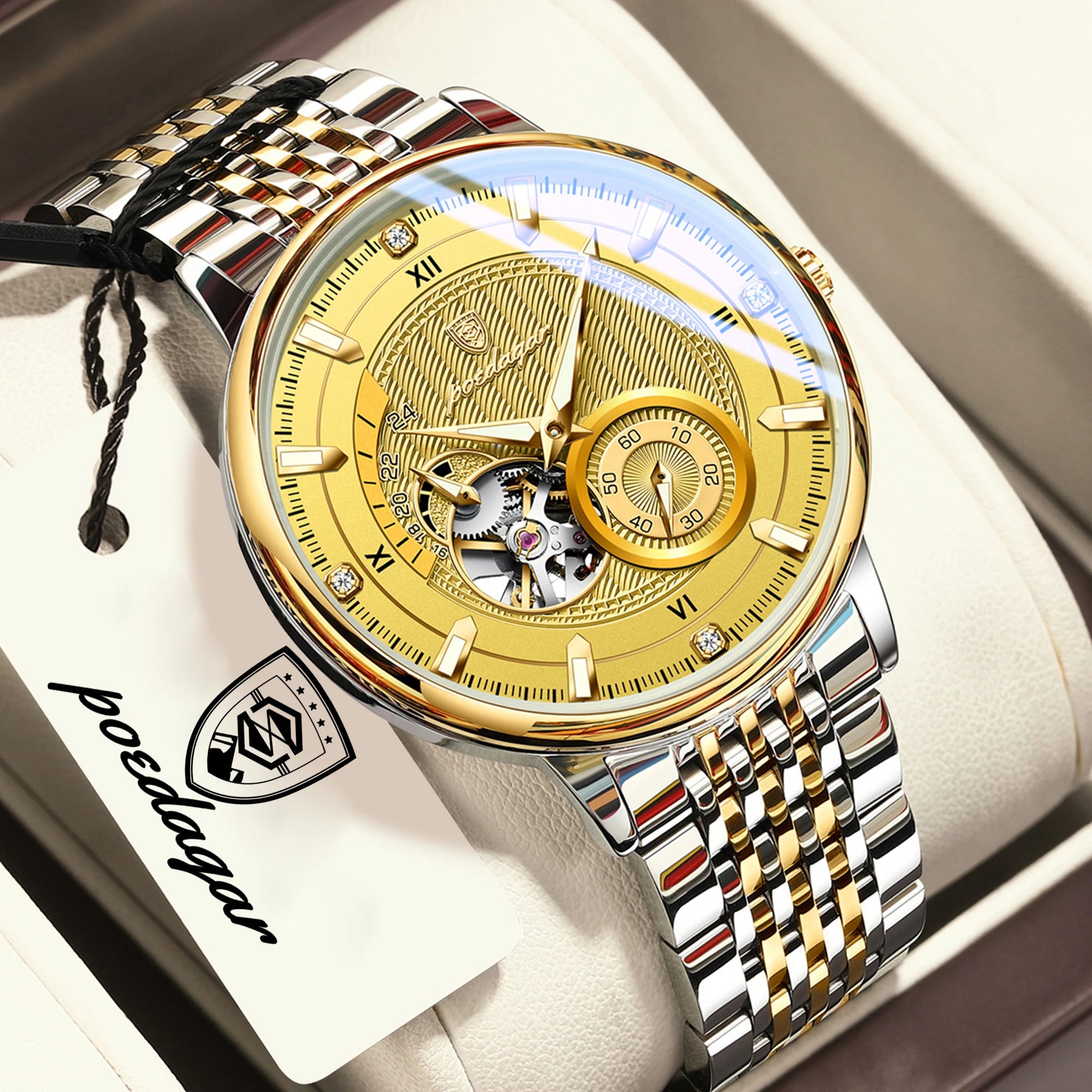 POEDAGAR Luxury Man Watch Stainless Steel Hollow Tourbillon Men Clock Luminous Mechanical Automatic Business Men's Watches Reloj